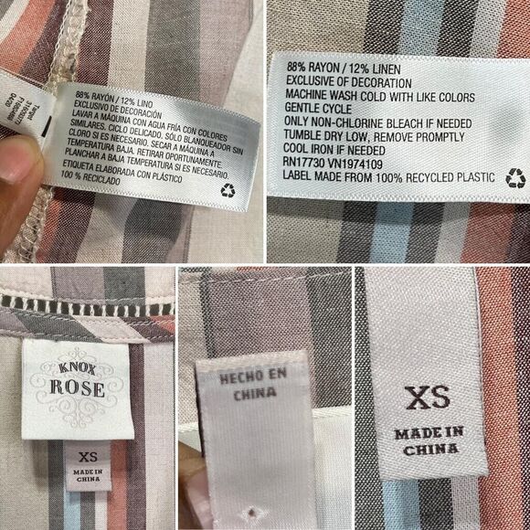 KNOX ROSE Womens XS Boho Flowy Stripe Shift Dress Mulitcolor Linen Blend - Picture 10 of 16